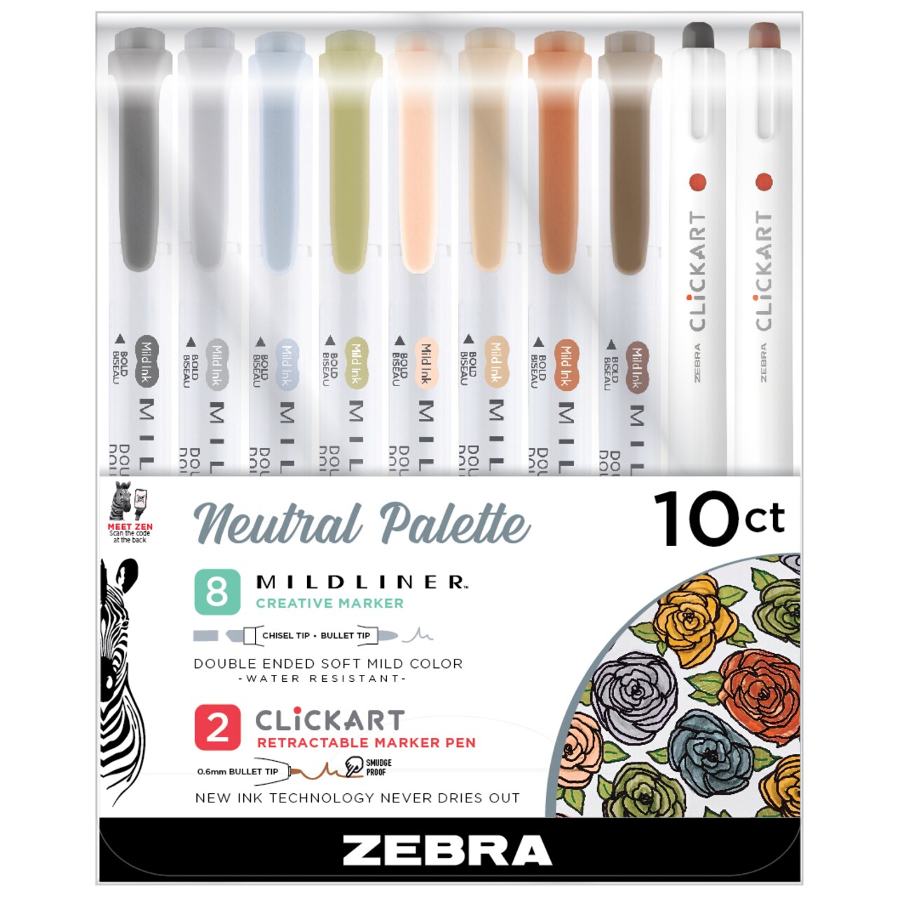 Zebra Mildliner Double-Ended Highlighter Set, 10-Color Neutral Colors Set